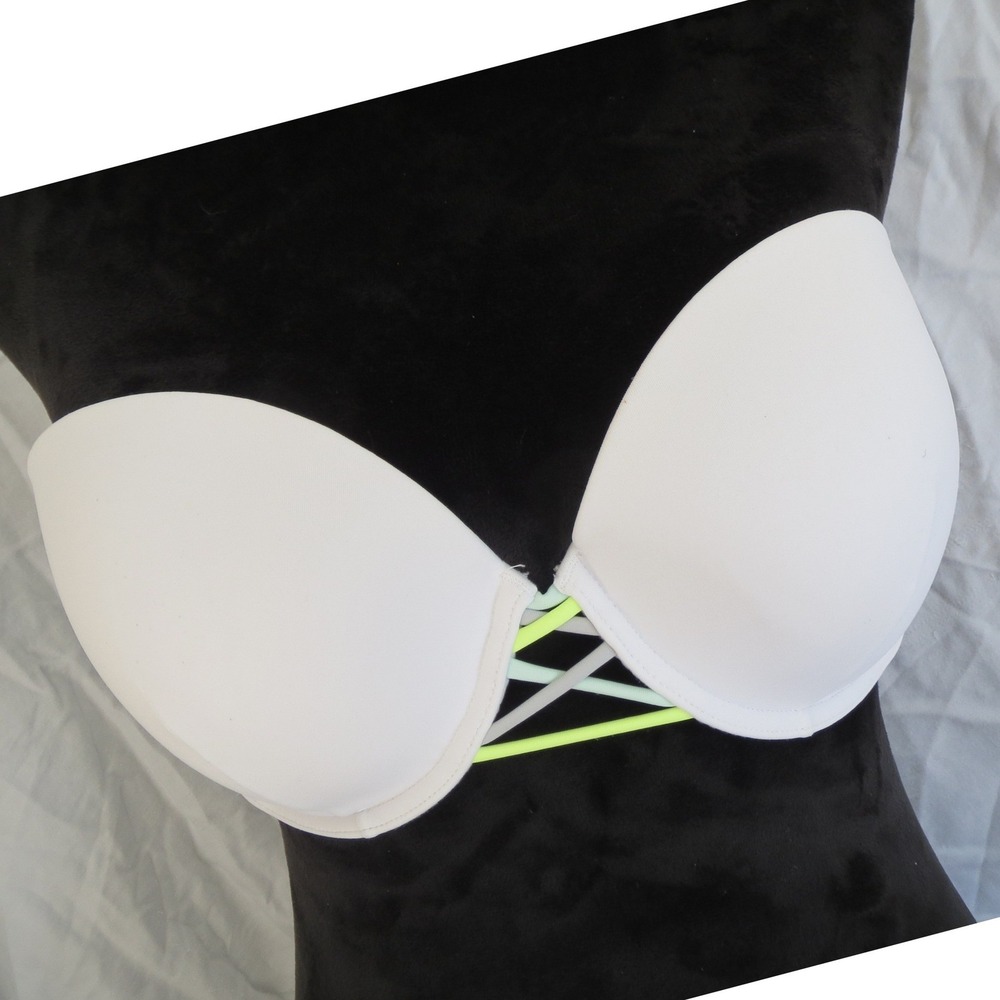 Women's Victoria‎ Secret White Strapless Bikini Top Neon Strappy 34DD